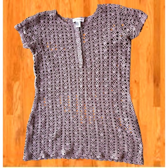 Vintage Newport News Crochet Dress Girls Large Tunic Taupe Short Sleeves… - Picture 4 of 12